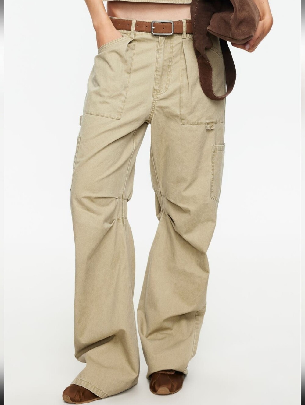 Lioness Miami Vice Low Rise Baggy Barrel Cargo Carpenter Jeans Pants Beige S Sz4